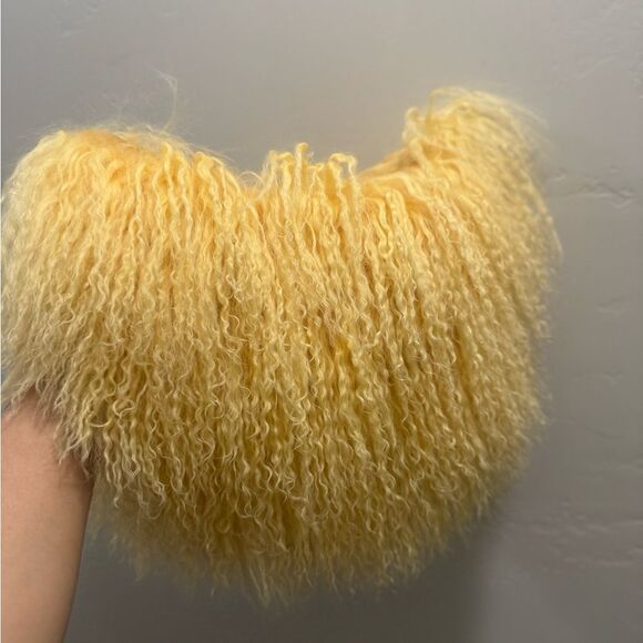 Yellow Real Mongolian Lamb Fur Handmade Stylish Hobo Bag/Multi Use Style - Picture 11 of 17